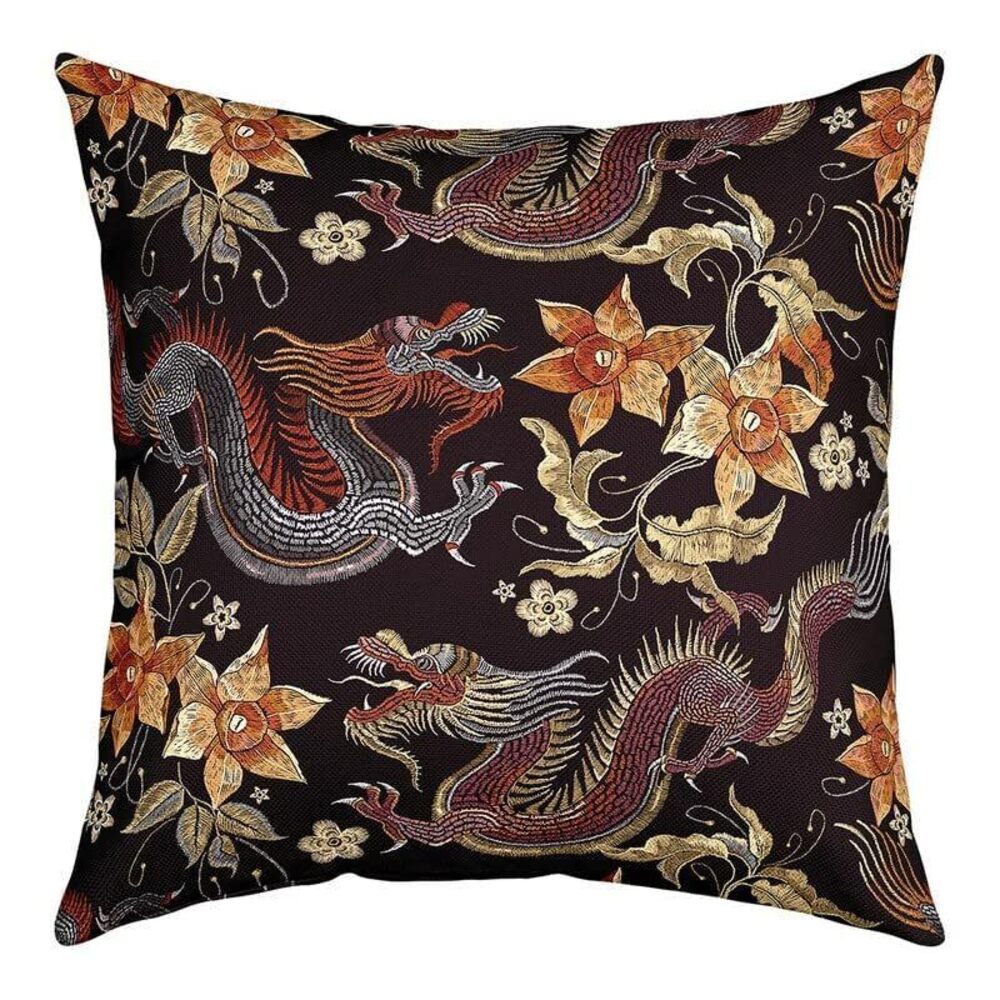 1151 Set of 4 Dragon Throw Pillow Covers,Traditional Exotic Dragon Print - Picture 2 of 7